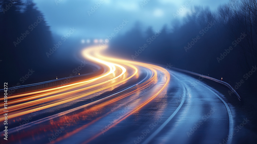 blurred road with light trails creates dynamic, moody atmosphere blurred road with light trails creates dynamic, moody atmosphere