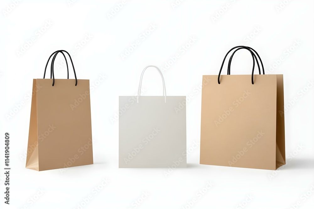 Elegant Shopping Bag Mockups with Paper Package Isolated on White Background for Stylish Presentation Elegant Shopping Bag Mockups with Paper Package Isolated on White Background for Stylish Presentation