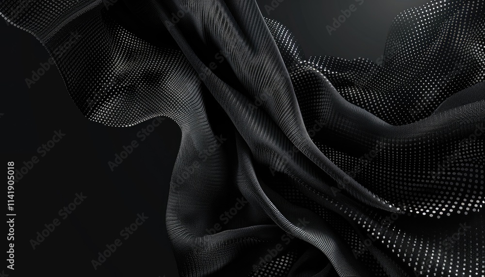 Naklejka premium Abstract Black Fabric With Silver Dotted Pattern