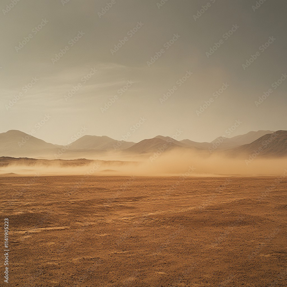 Fototapeta premium Expansive Desert Landscape with Soft Sand Dunes Under Clear Sky at Dusk, Capturing the Tranquility and Natural Beauty of Arid Environments