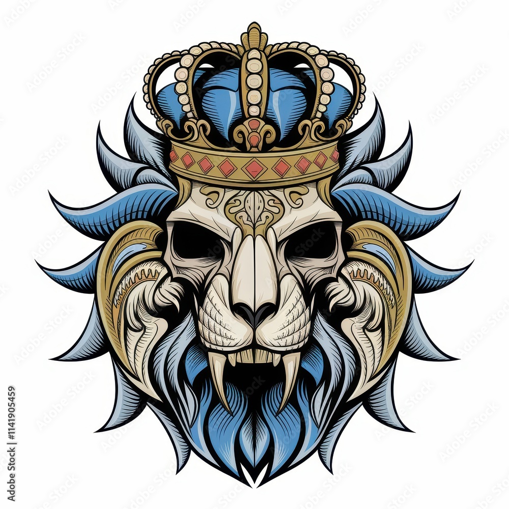 Fototapeta premium Lion Skull Crown Majestic Regal Design Artwork