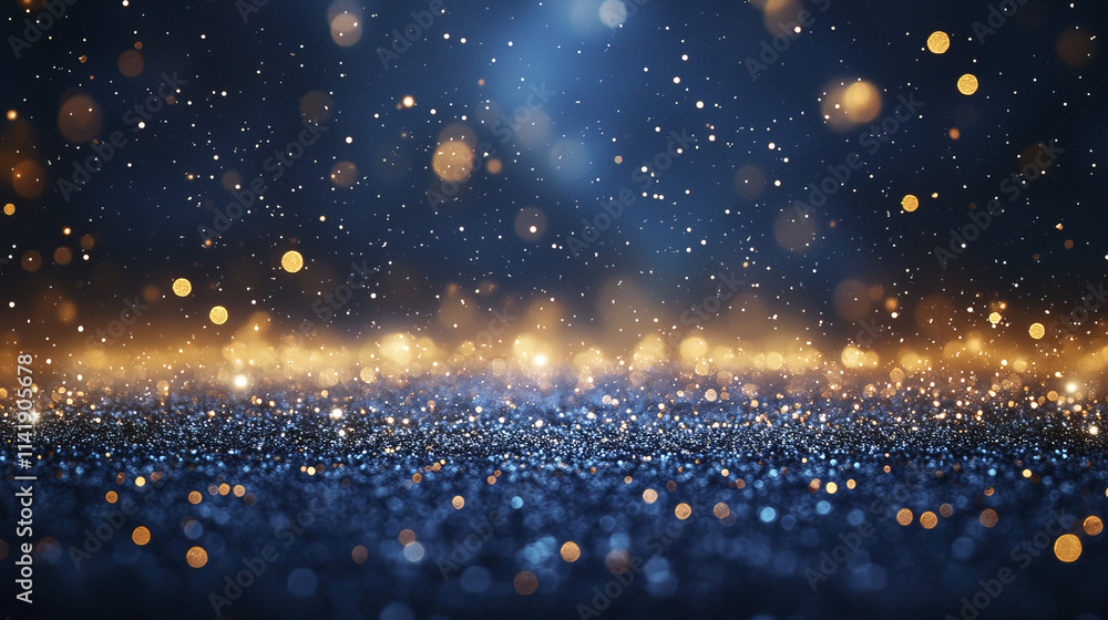 Obraz premium Shimmering abstract background with golden and blue bokeh lights