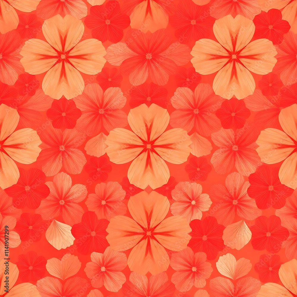 Fototapeta premium Coral Flowers Seamless Pattern 