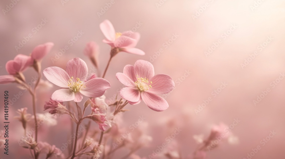 Delicate Pink Flowers Blossom in Soft Light Delicate Pink Flowers Blossom in Soft Light