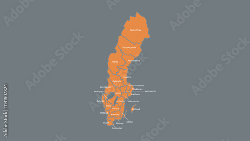 Modern Map of Sweden with Interactive Features, Flat design Sweden outline map.