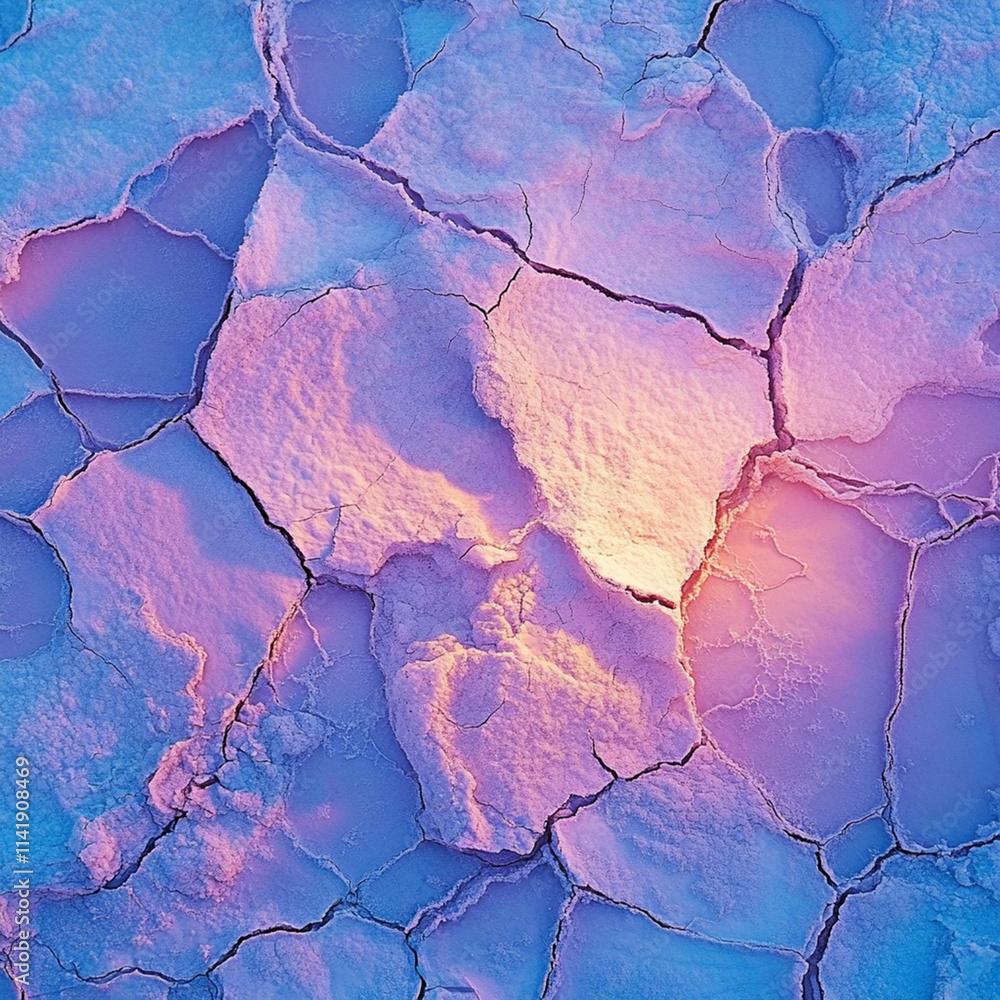 Naklejka premium Abstract Photo of Colorful Cracked Surface Featuring Cool Blue and Warm Pink Tones with Textured Details Reflecting Natural Patterns and Artistic Design Elements