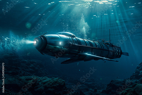 Wallpaper Mural Beautiful large bathyscaphe floating in middle of ocean during exploration Torontodigital.ca