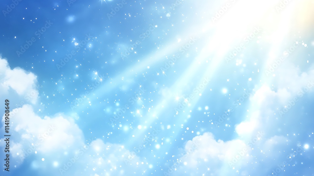 Dreamy dazzling blue bokeh light effect on a shining sky background Dreamy dazzling blue bokeh light effect on a shining sky background