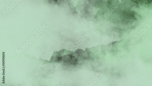 Light pastel watercolor background. A green background covered in light colored fog. Green watercolor background for textures background.