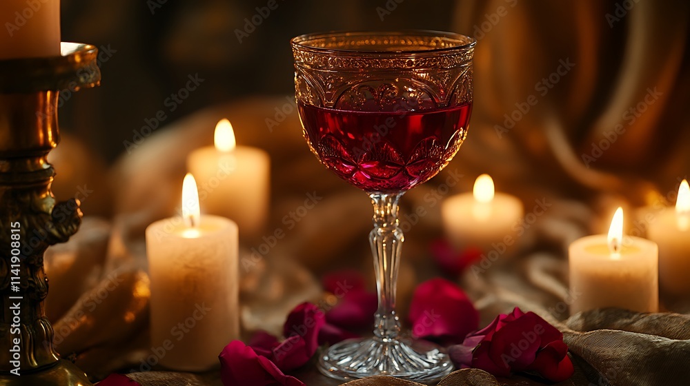Elegant wine glass candlelight romantic ambiance Elegant wine glass candlelight romantic ambiance