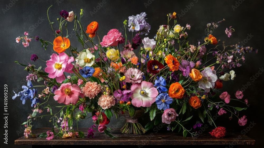 A Vibrant Bouquet Of Colorful Spring Flowers A Vibrant Bouquet Of Colorful Spring Flowers