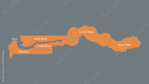 Modern Map of The Gambia with Interactive Features, Flat design The Gambia outline map.
