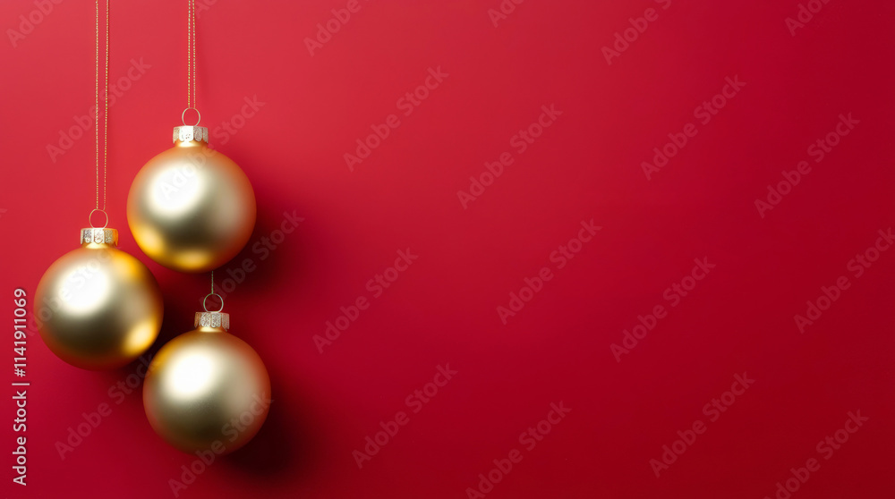 Luxurious matte red Christmas background with matte gold balls, perfect for holiday cards Luxurious matte red Christmas background with matte gold balls, perfect for holiday cards
