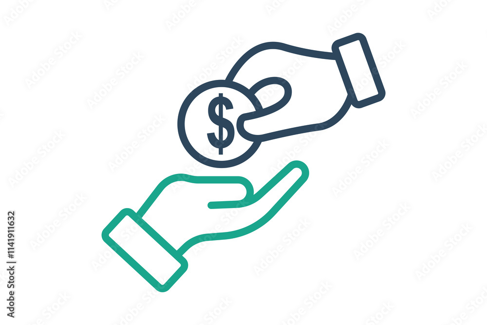 Charity icon. line icon style. hand giving money. icon related to donation and charity. donation elements vector illustration Charity icon. line icon style. hand giving money. icon related to donation and charity. donation elements vector illustration