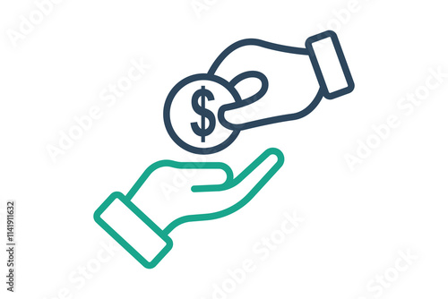 Charity icon. line icon style. hand giving money. icon related to donation and charity. donation elements vector illustration