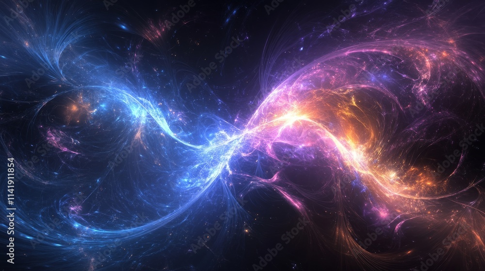 abstract and artistic quantum-inspired background, featuring glowing particles entangled with light trails and wave-like patterns abstract and artistic quantum-inspired background, featuring glowing particles entangled with light trails and wave-like patterns