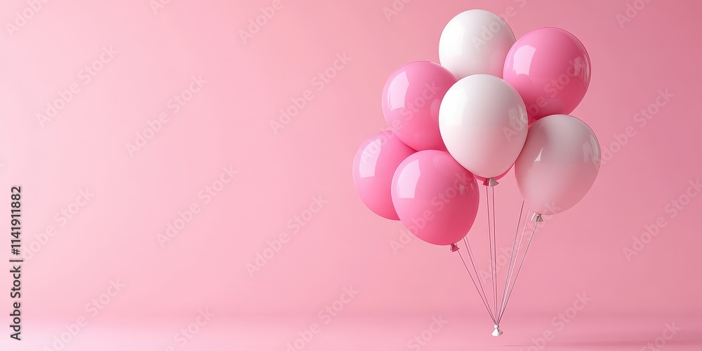 Realistic 3D Render of Pink and White Balloons in a Soft Pink Background for Holiday Celebrations and Festive Events Realistic 3D Render of Pink and White Balloons in a Soft Pink Background for Holiday Celebrations and Festive Events
