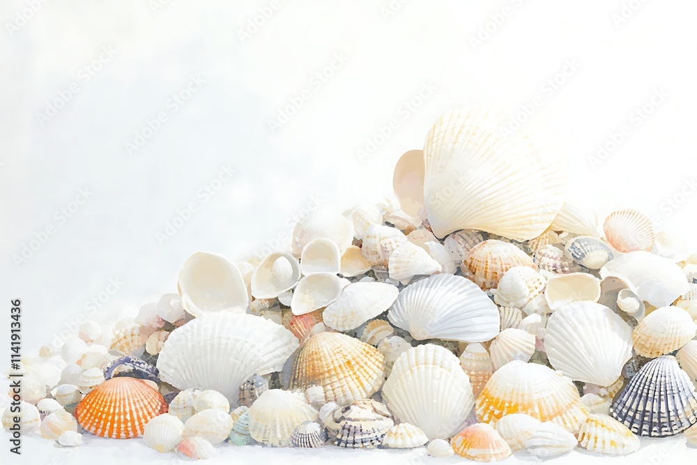Pile of seashells isolated on a white surface Pile of seashells isolated on a white surface