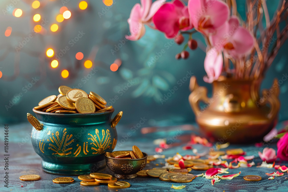 Beautiful greeting card with holiday composition for Akshaya Tritiya