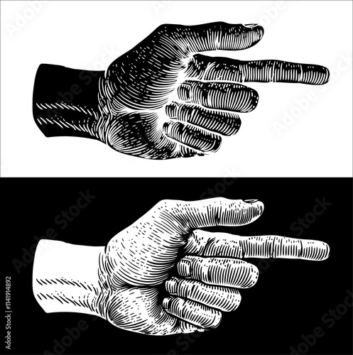 Hand Pointing Finger Etched...