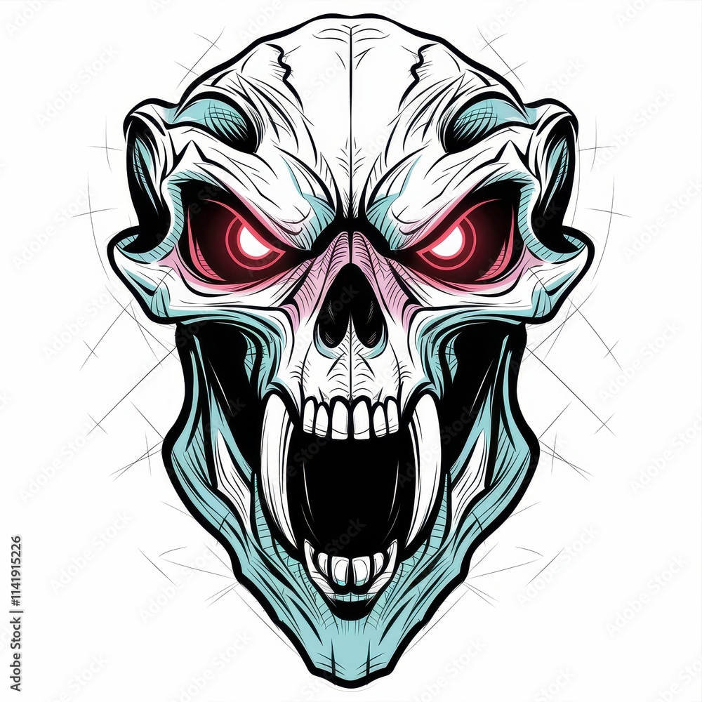 Glaring Alien Skull with Sharp Teeth and Red Eyes Glaring Alien Skull with Sharp Teeth and Red Eyes