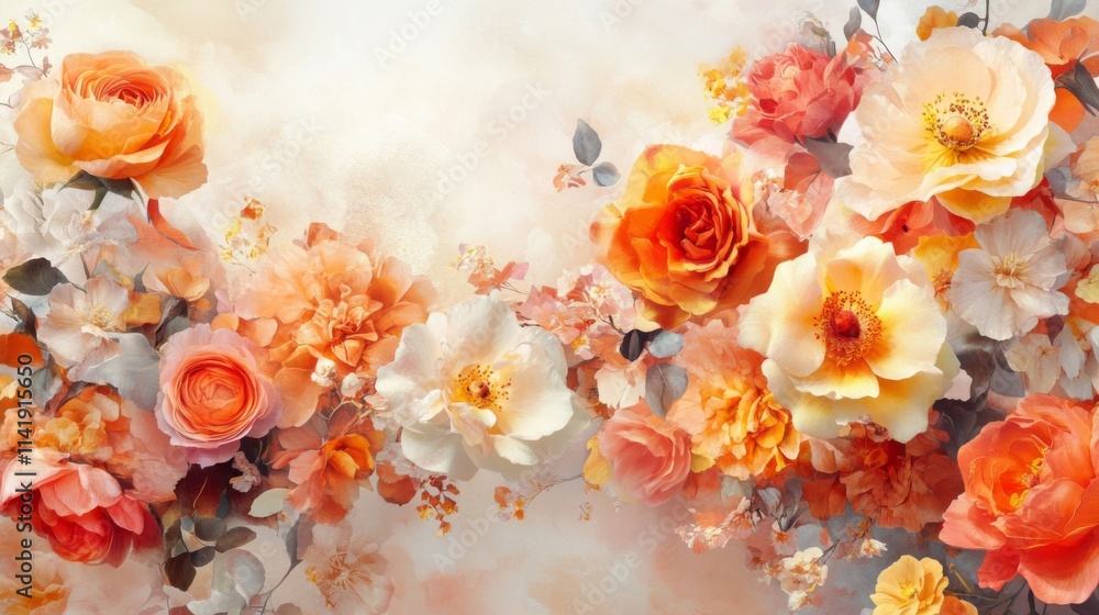 A Bountiful Arrangement Of Peach And Orange Blossoms A Bountiful Arrangement Of Peach And Orange Blossoms