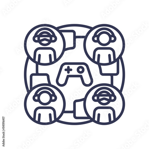 Four people connected through gaming, symbolizing community engagement and collaboration.