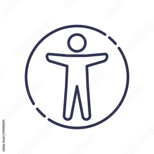 Minimalist icon of a human figure in a circle, symbolizing accessibility and inclusive design.