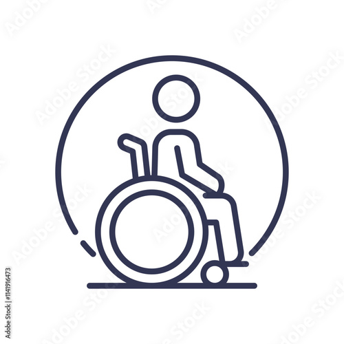 Line art of a person in a wheelchair, symbolizing accessibility and inclusivity.