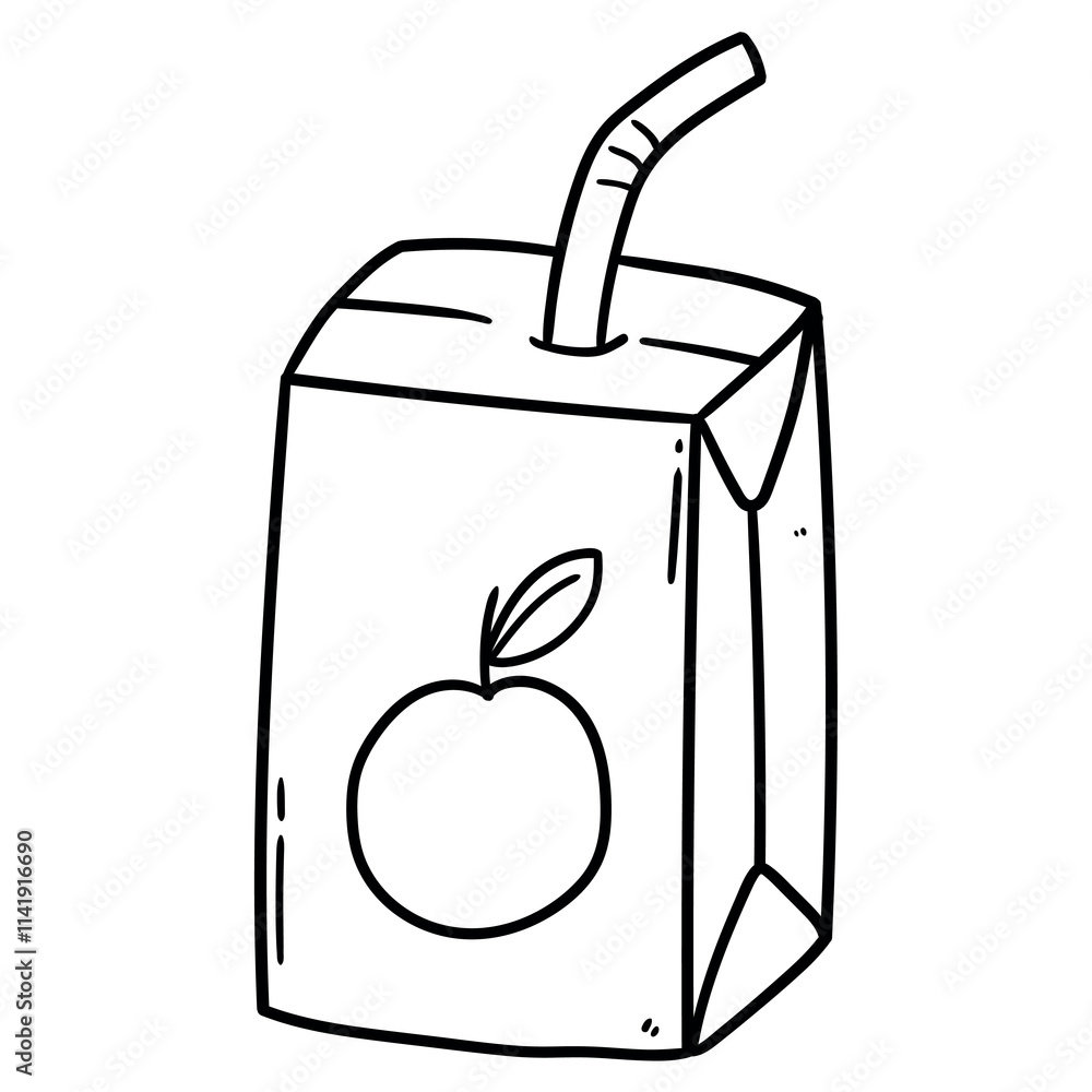 Hand drawn doodle apple juice carton box with straw on white background. Hand drawn doodle apple juice carton box with straw on white background.
