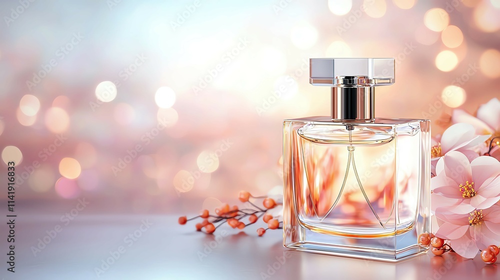 Elegant perfume bottle with floral background. Elegant perfume bottle with floral background.