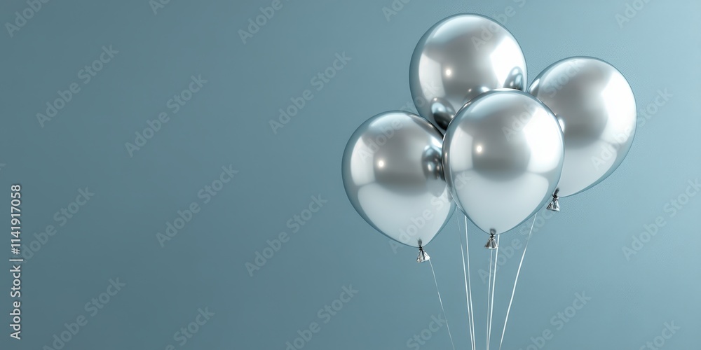 Realistic Silver Balloons in a Minimalist Background Perfect for Holiday Celebrations and Special Occasions Ideal for Events or Parties Realistic Silver Balloons in a Minimalist Background Perfect for Holiday Celebrations and Special Occasions Ideal for Events or Parties