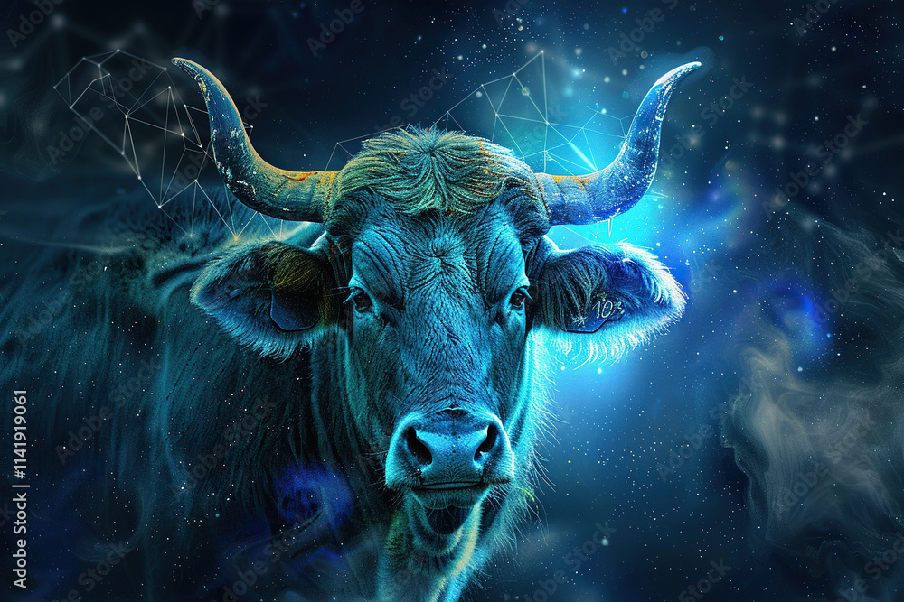 Naklejka premium Astrological composition with concept of Taurus zodiac sign symbol