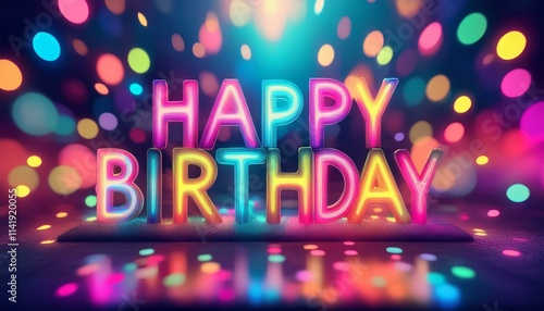 Happy birthday image featuring colorful bokeh lights and blurred background.