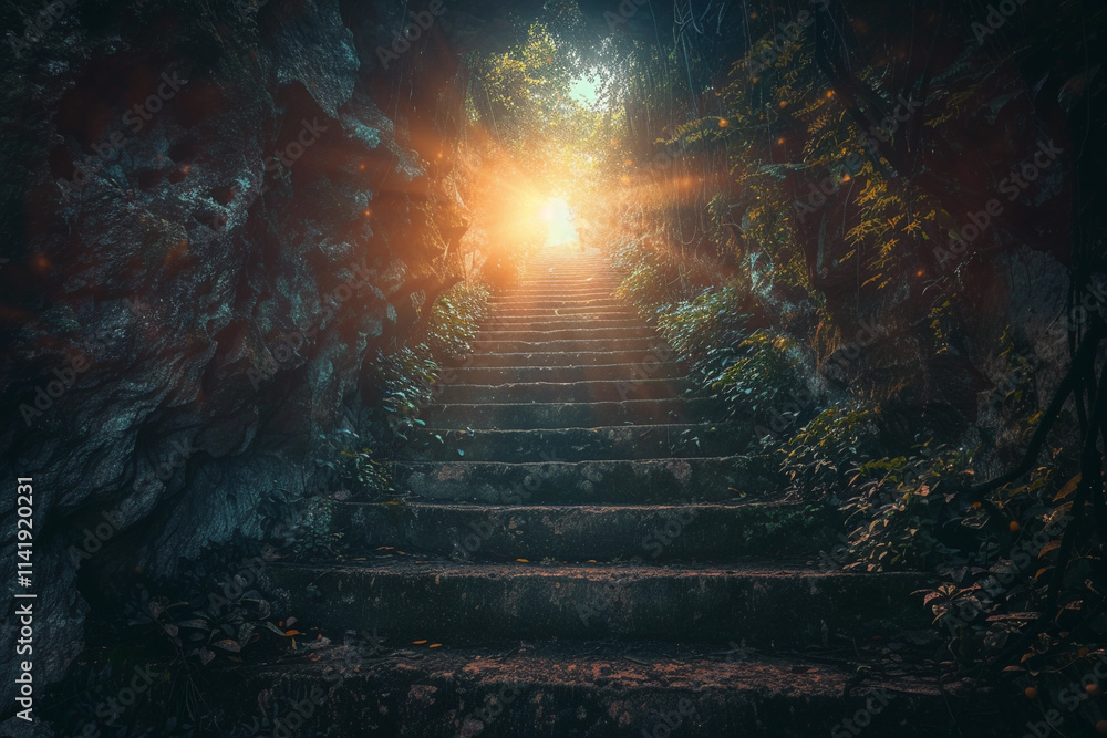 Fantastically beautiful staircase leading to cloudy sky at natural light Fantastically beautiful staircase leading to cloudy sky at natural light