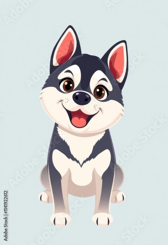 Adorable Siberian Husky Dog Cartoon Flashcards Clipart Isolated on Soft Vibrant Color Background. Suitable for animal flashcard, alphabet flashcards, Montessori Flashcards