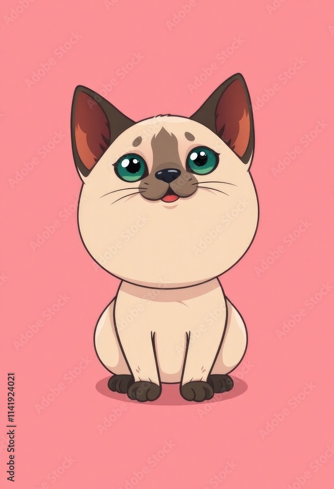 Adorable Siamese Cat Cartoon Flashcards Clipart Isolated on Soft Vibrant Color Background. Suitable for animal flashcard, alphabet flashcards, Montessori Flashcards Adorable Siamese Cat Cartoon Flashcards Clipart Isolated on Soft Vibrant Color Background. Suitable for animal flashcard, alphabet flashcards, Montessori Flashcards