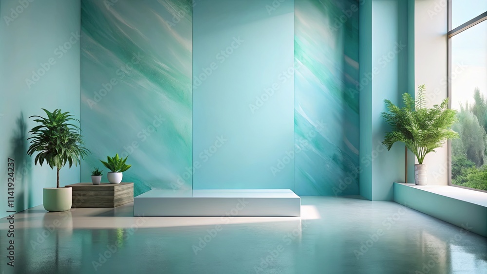 Fototapeta premium Serene Minimalist Interior with Display Platform and Greenery