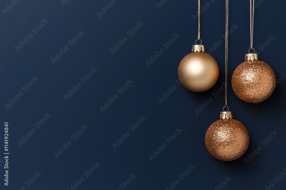 Elegant Christmas ornaments hanging against a dark background. Elegant Christmas ornaments hanging against a dark background.