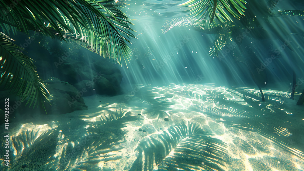 Obraz premium Underwater sunlight streaming through tropical water