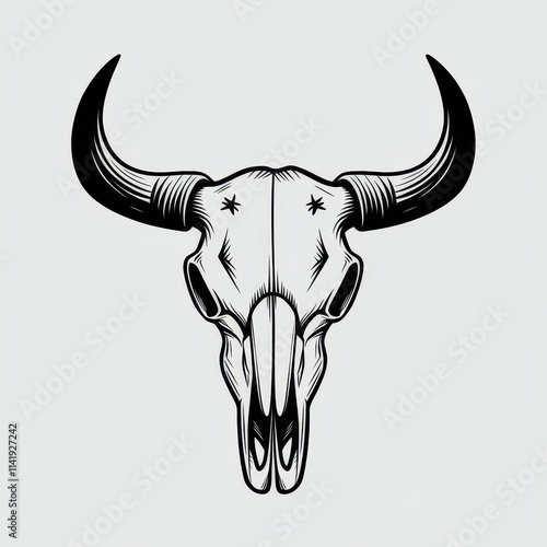 Stylized Bison Skull with Large Horns photo