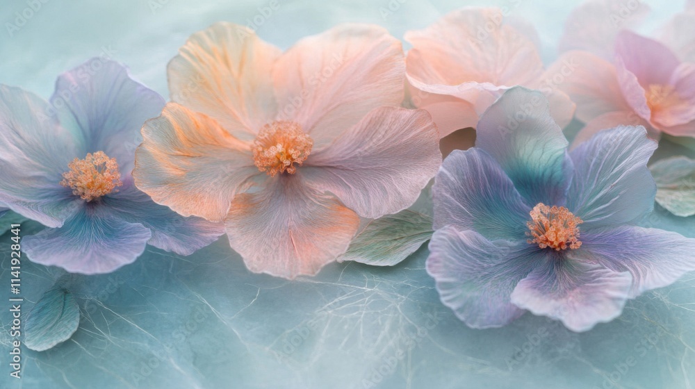 Delicate pastel flowers arranged on a soft background Delicate pastel flowers arranged on a soft background