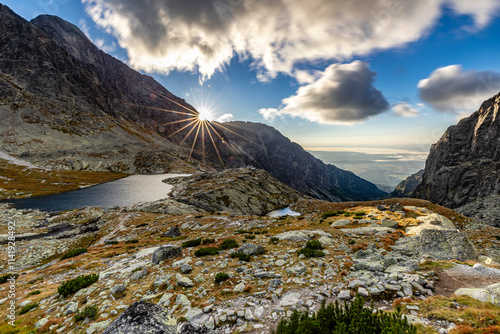 first sunlight, hiking around Téryho chate, high tatra, slovakia photo