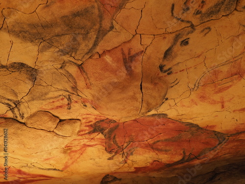 Group of polychrome animals in Altamira cave in Spain