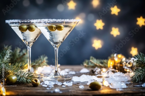 Wallpaper Mural Two martinis with olives and festive decor. Torontodigital.ca