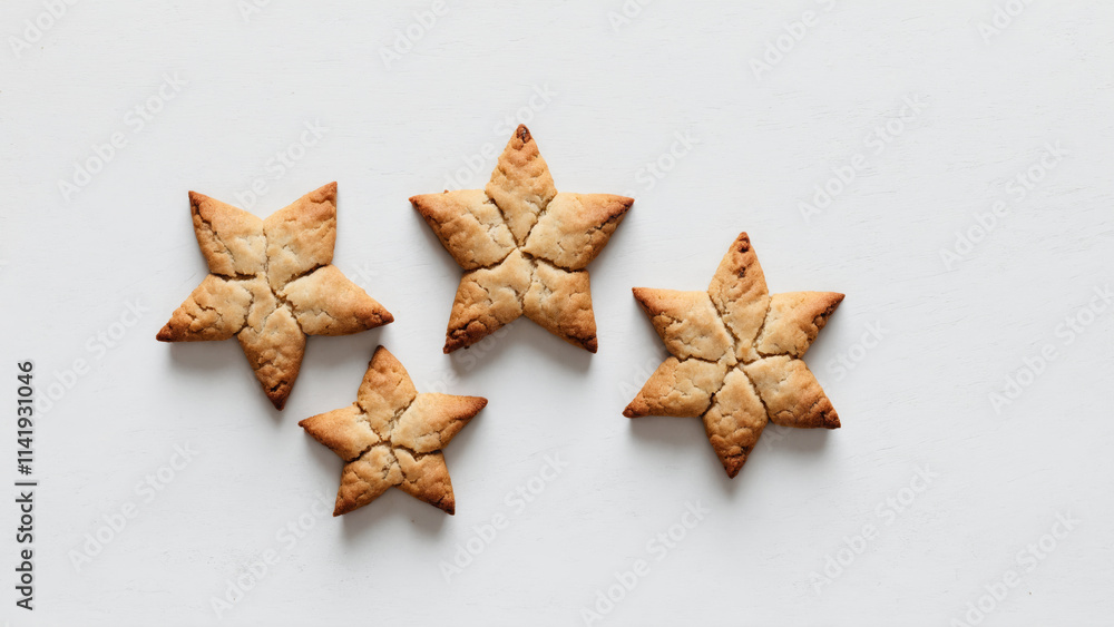 Four star-shaped cookies on white surface Four star-shaped cookies on white surface