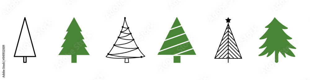 Christmas tree shapes icon set, Christmas tree line art symbols, vector illustration. Christmas tree shapes icon set, Christmas tree line art symbols, vector illustration.