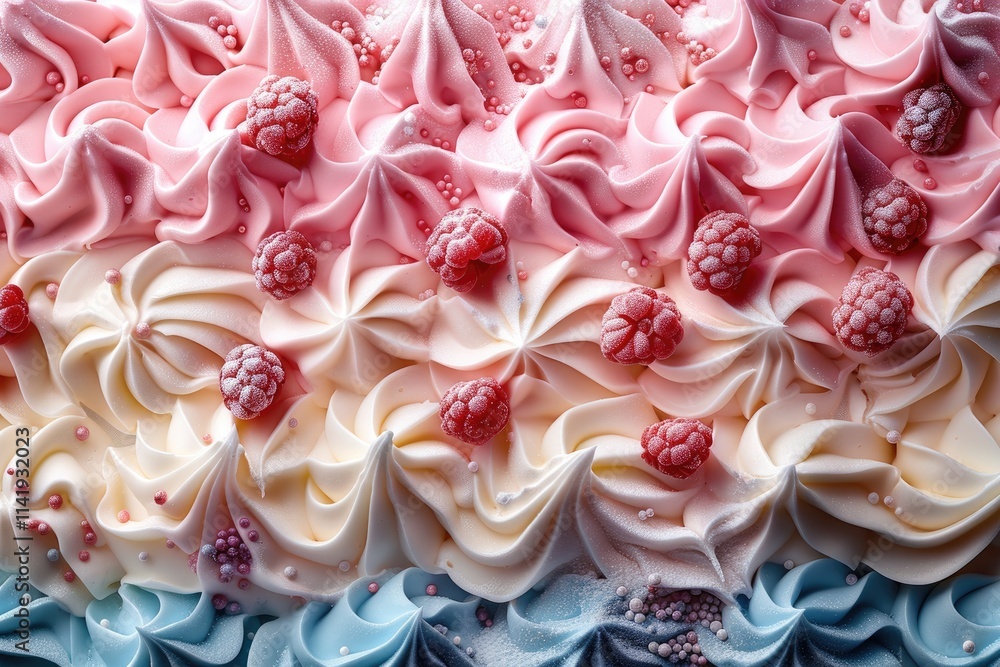 Swirled frosting cake with raspberries and sprinkles Swirled frosting cake with raspberries and sprinkles