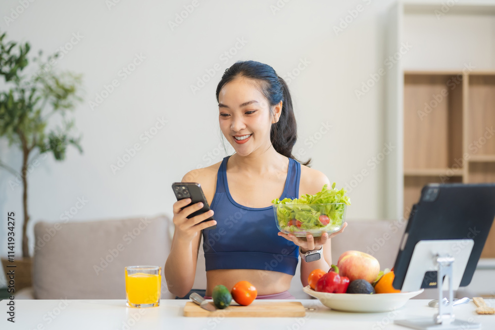 Fit woman enjoys healthy fruit breakfast after yoga training. fitness, nutrition, healthy lifestyle. Fit woman enjoys healthy fruit breakfast after yoga training. fitness, nutrition, healthy lifestyle.