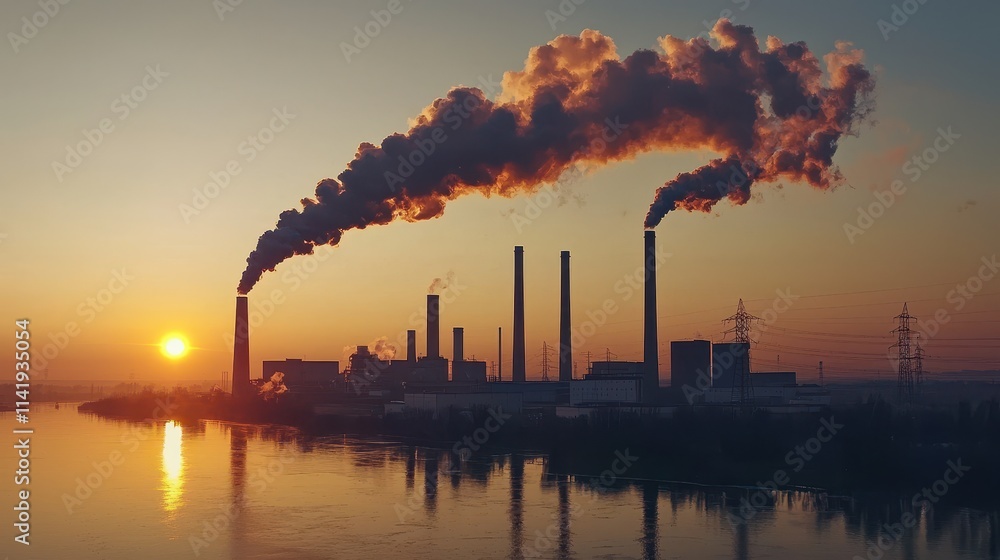 Professional Review of Carbon Neutrality Goals at Industrial Facility During Sunset Over Body of Water Professional Review of Carbon Neutrality Goals at Industrial Facility During Sunset Over Body of Water